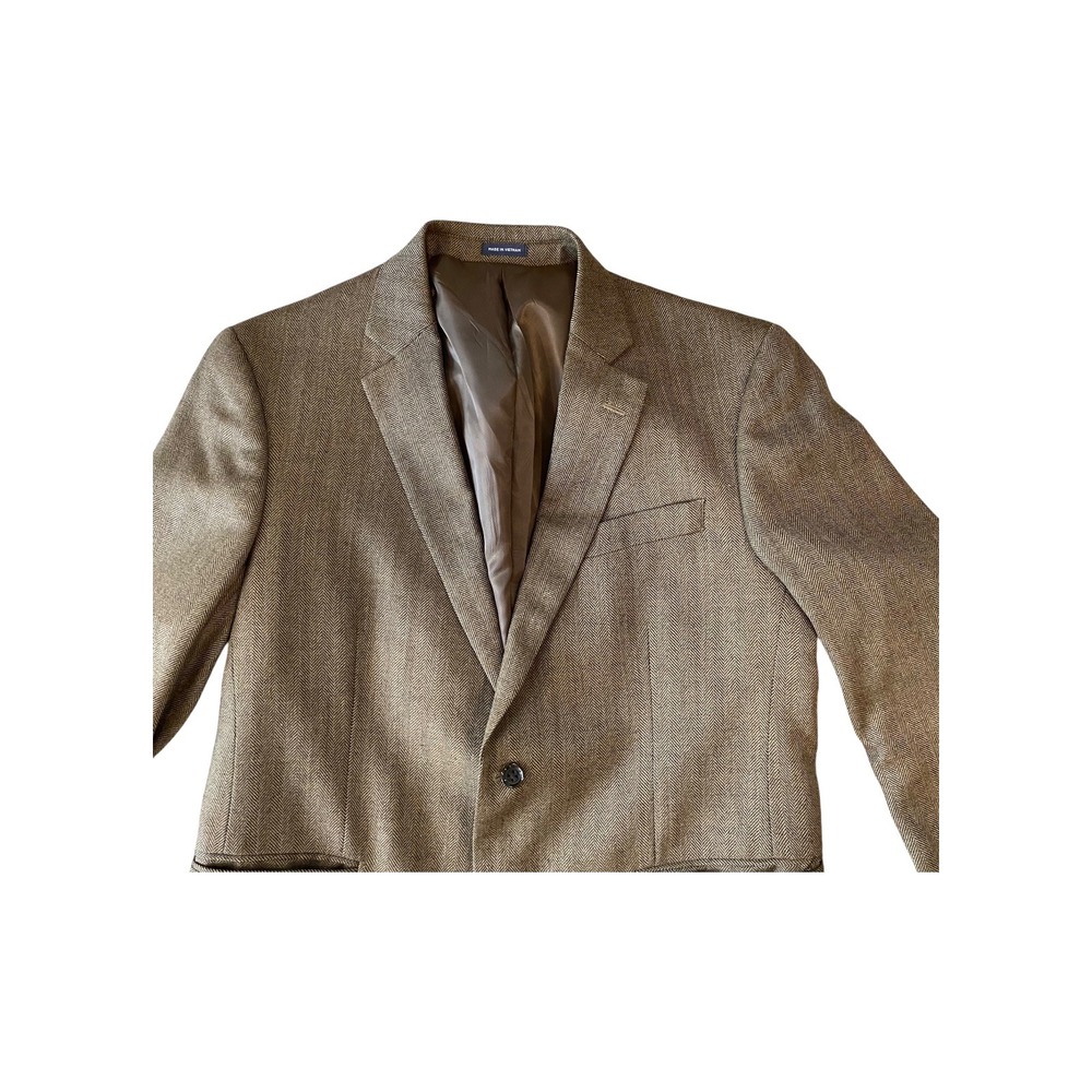 Stafford Mens 42 Regular Brown Herringbone 100% Merino Wool Classic Sport Coat - Picture 2 of 8